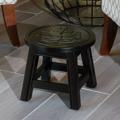 Carved Wooden Step Stool Stepstool Maple Leaf - 11.00"x11.00"x10.00"in