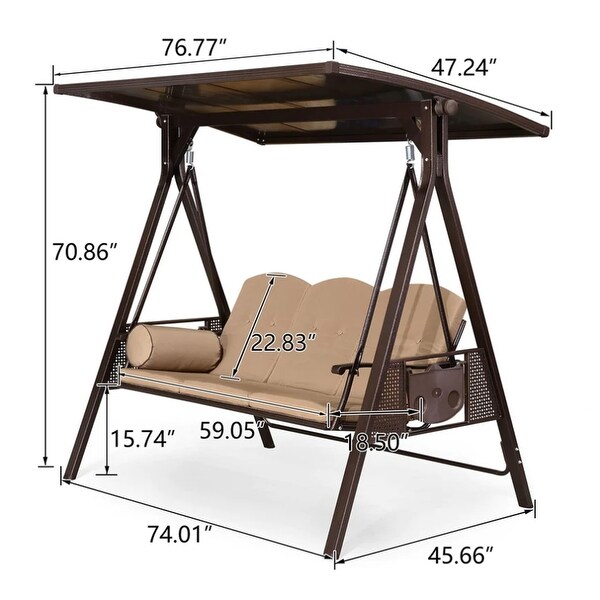 PURPLE LEAF 3-seat Outdoor Porch Swing with Adjustable PVC