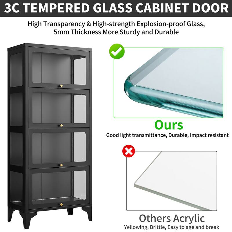 4/5-Tier Curio Display Cabinet with Glass Flip Doors & LED Light Strip