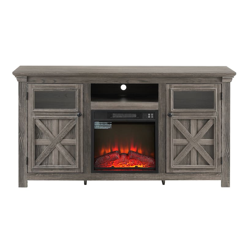 Farmhouse TV Stand Entertainment Console with Fireplace