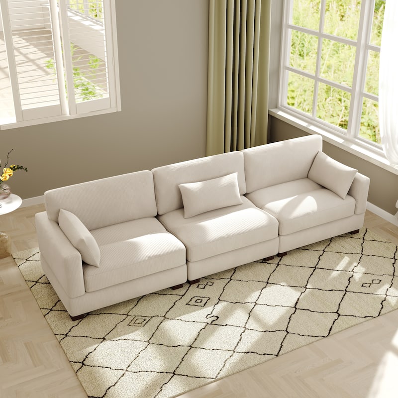 Modern 3-Piece Corduroy Sectional Sofa 3 Seater Sofa For Living Room