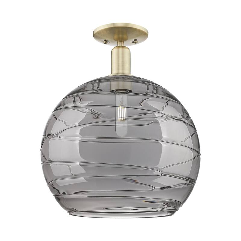 Innovations Lighting Endless Possibilities Arcadia - Athens Deco Swirl - 1 Light 14" Semi-Flush Mount - Antique Brass