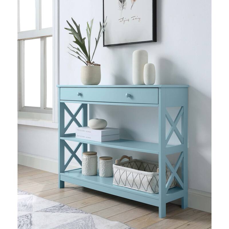 Convenience Concepts Oxford 1 Drawer Console Table with Shelves - Sea Foam Blue