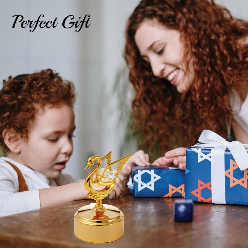 Matashi 24K Gold Plated Music Box with Crystal Studded Swan Figurine, Swan Lake