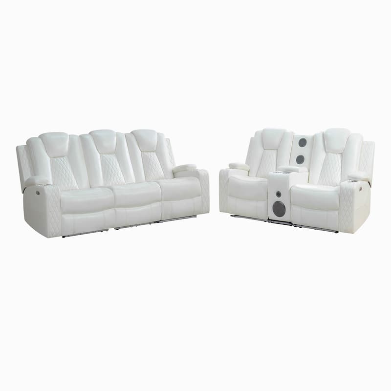 Premium Air Leather Home Theater Loveseat with LED Lights, Recliner with Built-in Speakers & Wireless Charging