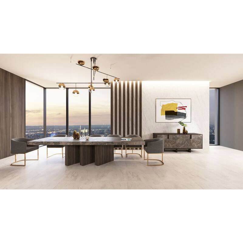 Modrest Yukon Modern Grey Fabric & Antique Brass Dining Chair