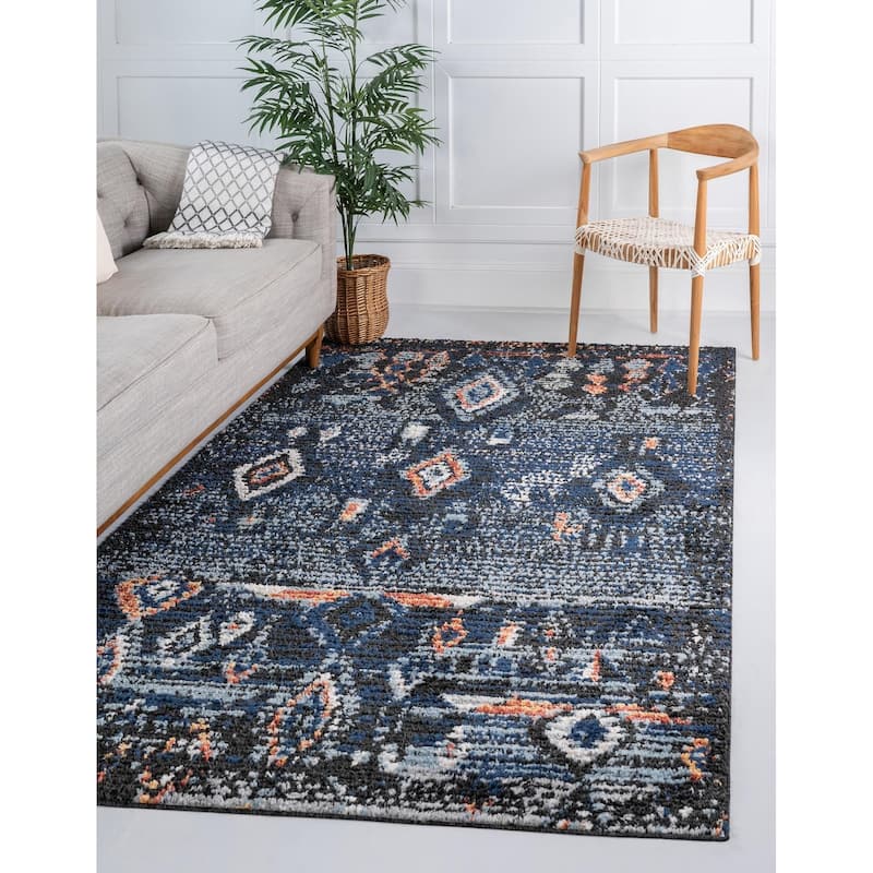 Contemporary Zaire Collection Area Rug - Navy Blue - 5'x8'