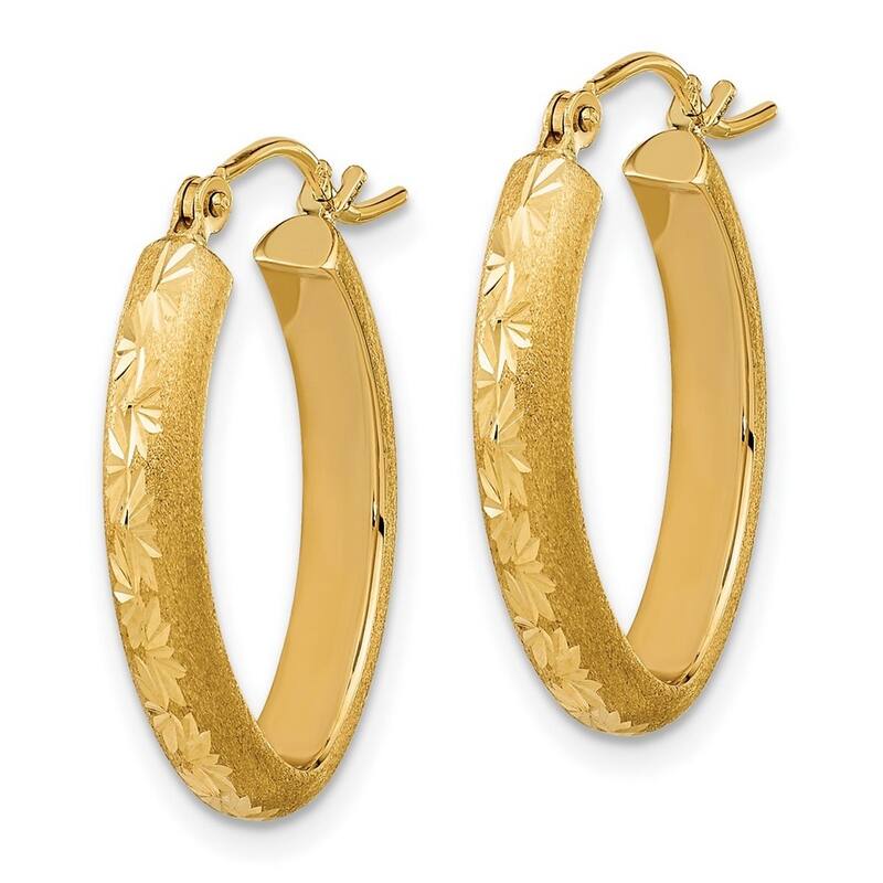 Curata 14k Yellow Gold Satin Sparkle Cut 22.92x3.5mm Oval Hoop Earrings
