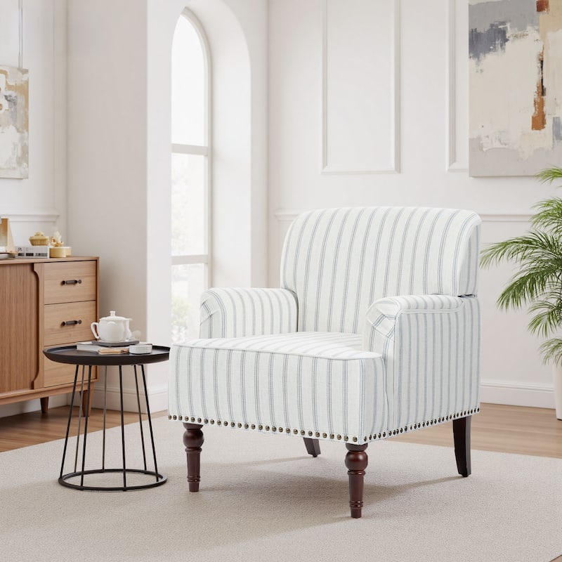 Linen Accent Chairs Nailhead Trim Armchairs with Wooden Legs