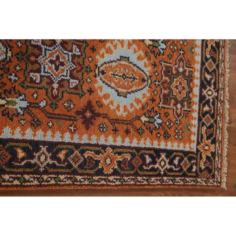 Geometric Orange Kazak Indian Runner Rug Handmade Wool Carpet - 2'7"x 9'11"