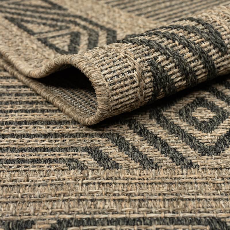 Abani Rugs Patio PAT140A Outdoor Grey Beige Geometric Tribal Area Rug