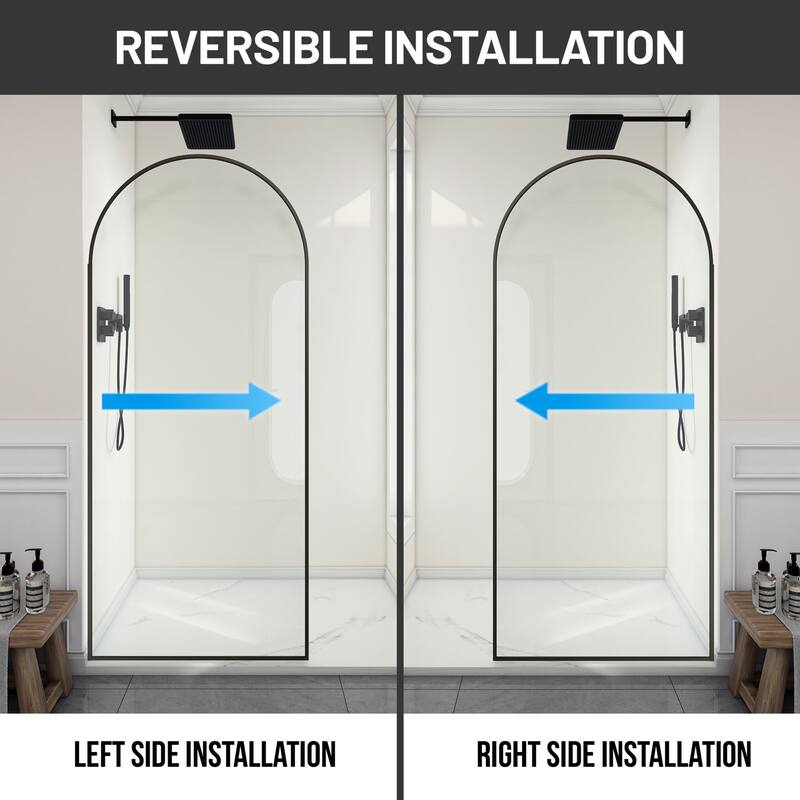 Ember Series 34 in. W x 78 in. H Fixed Framed Shower Door in Black, Gold or Nickel Finish with Clear or Fluted Glass
