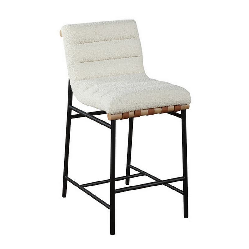 Kive 26 Inch Counter Height Stool Chair, Boucle Channel Tufted, White