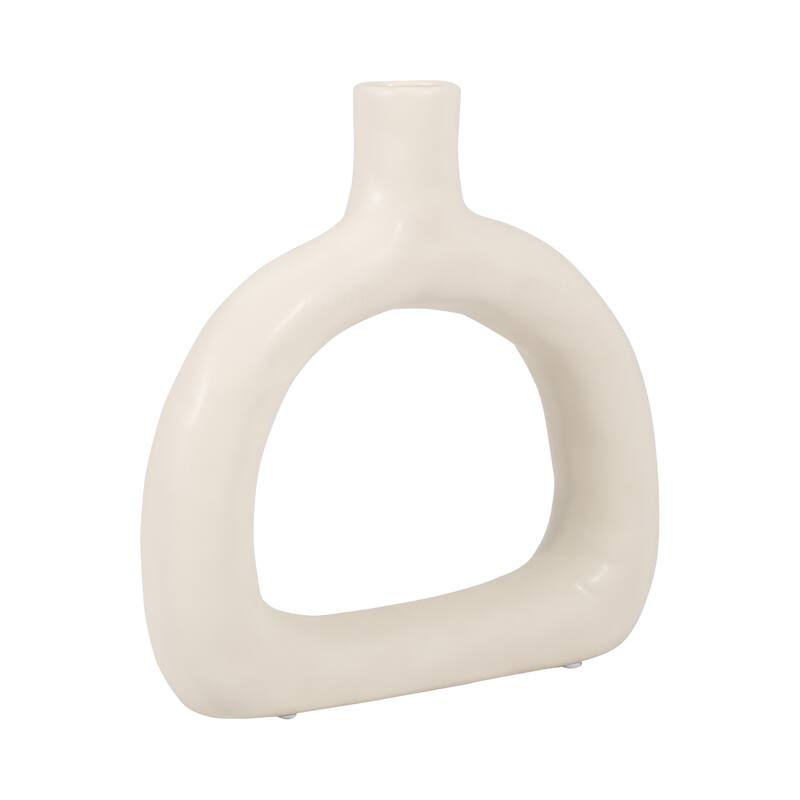 Sagebrook Home Ceramic 8" Textured Wide Cutout Vase, Oval, 7.87"H, Solid Color