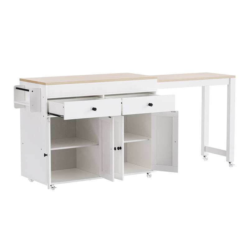 Kitchen Island with Extendable Dining Table , Rolling Kitchen Island with Spice Rack and 2 Drawers, Kitchen Storage Cart