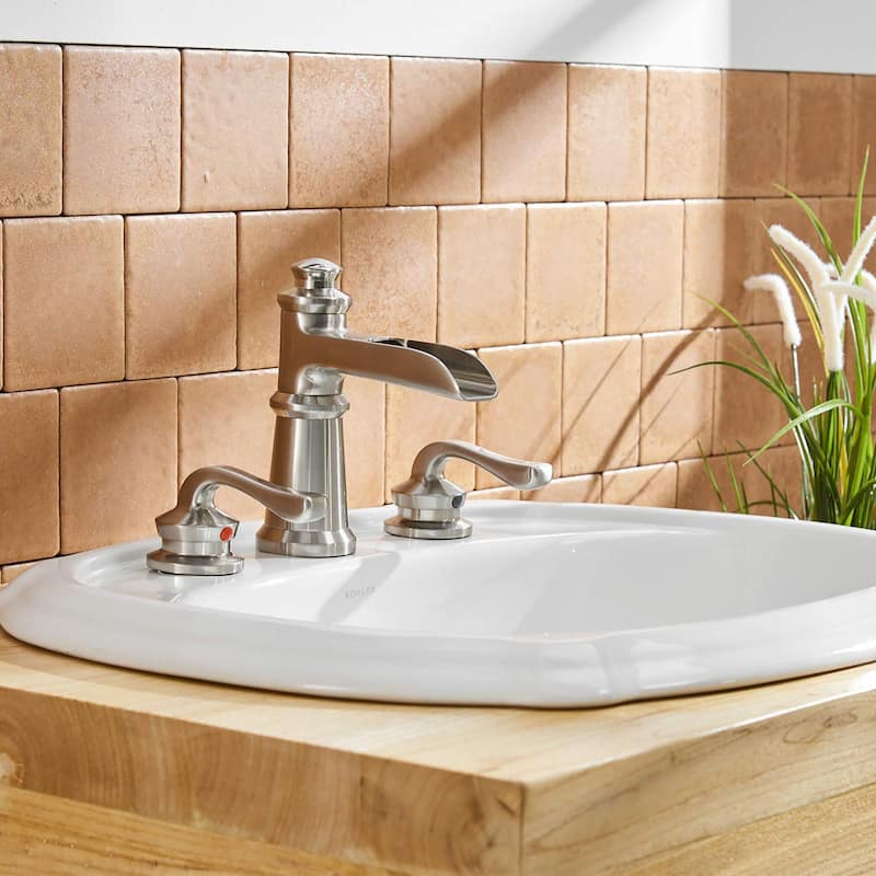 Waterfall 3 Holes Two Handle Bathroom Sink Faucet with Drain Assembly