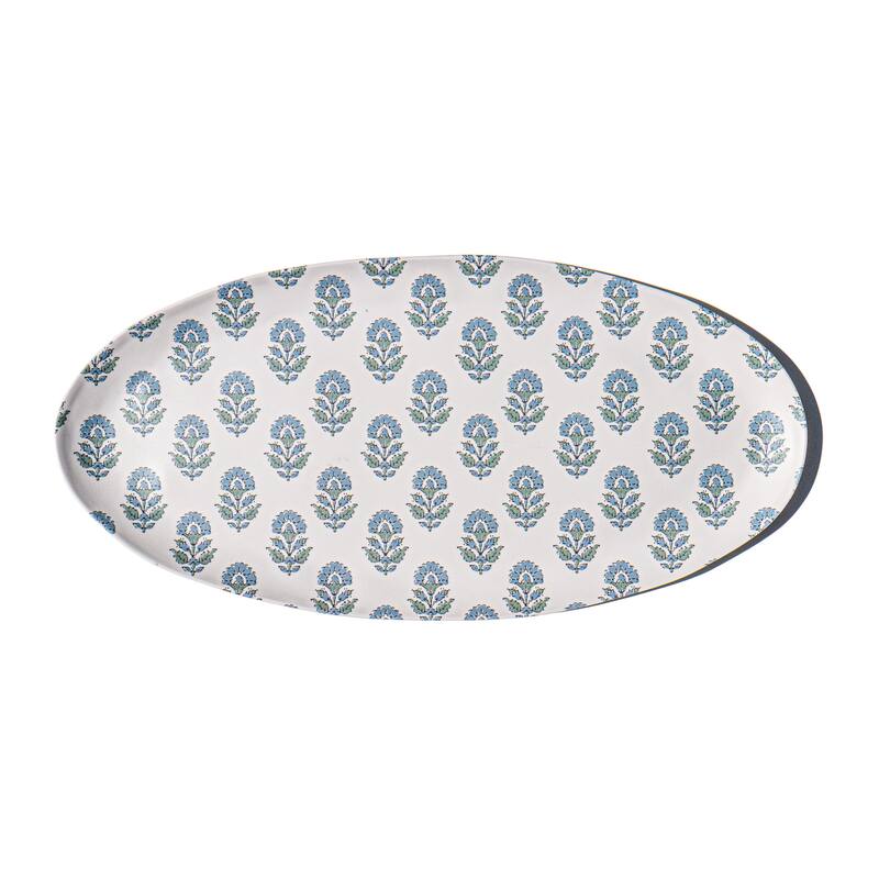 Abode Homewares Kashmir Melamine Oval Serving Platter - 17.4" x 8.3" - Blue