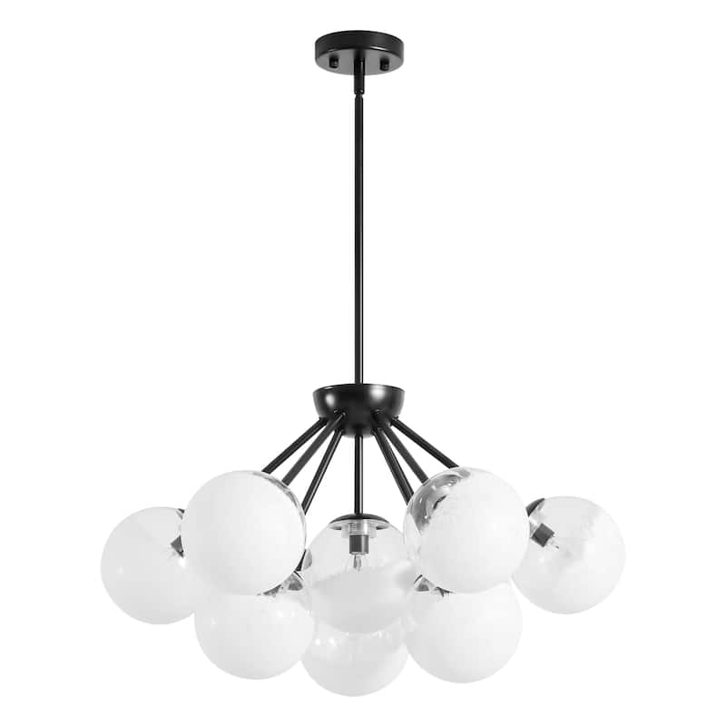 10-Light Modern Black/Gold Metal Sputnik Chandelier for Dining/Living Room with White Cluster Glass Globe Shade