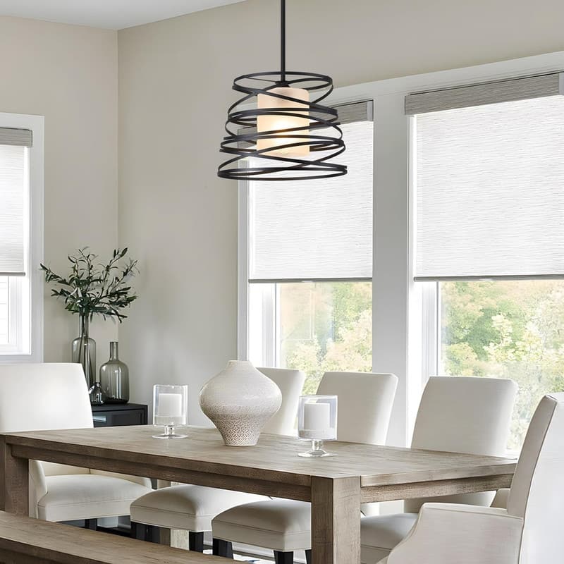 12 Inch hanging light metal cage pendant light glass, metal kitchen island light - N/A