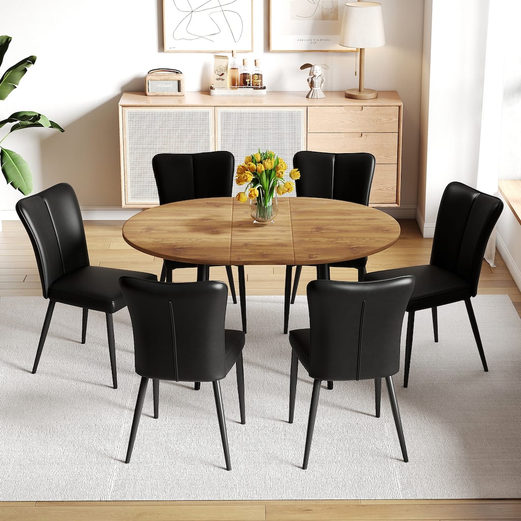 Extendable Dining Table Coffee Table with Metal Legs, Rustic Table & Chairs Set with Upholstered Chairs