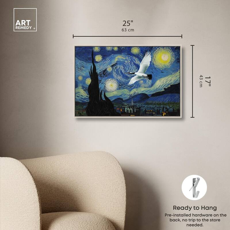 Crane Starry Night Canvas by Art Remedy