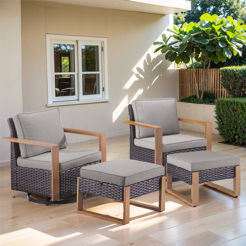 Pocassy Patio Rocking Chair Set of 4 - Brown - Grey