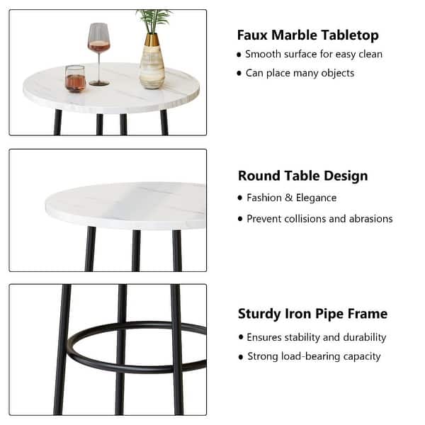 3 Pieces Modern Round Bar Dining Table Set with 2 PU leather Stools