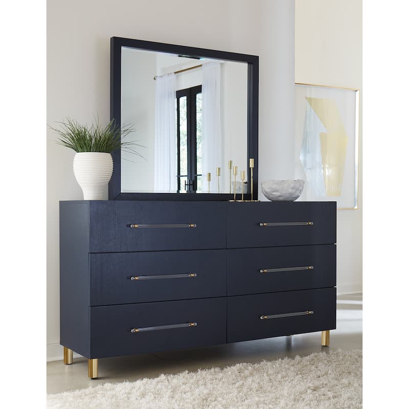 Argento Beveled Glass Wall or Dresser Mirror in Navy Blue - Navy Blue - 37" x 40" x 2"