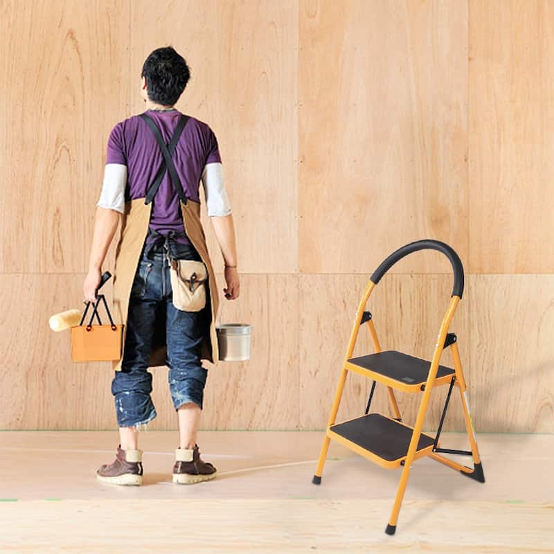 2 Step Platform Ladder, 330 lb. Weight Capacity Folding Step Stool - N/A - Yellow