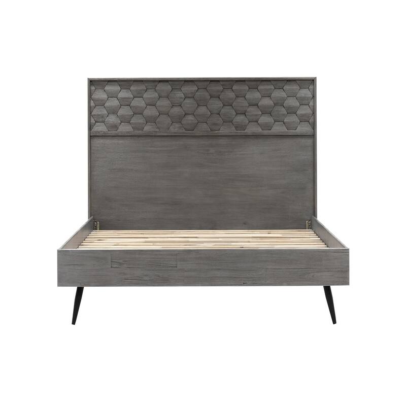 Gothic Platform Bed Frame Grey Acacia Wood Modern Bed
