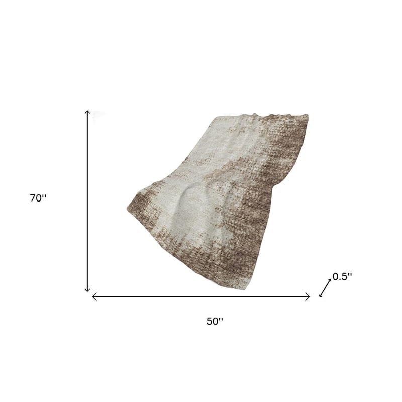 HomeRoots 50" X 70" Brown And Beige Abstract Polyester Woven Plush Throw Blanket