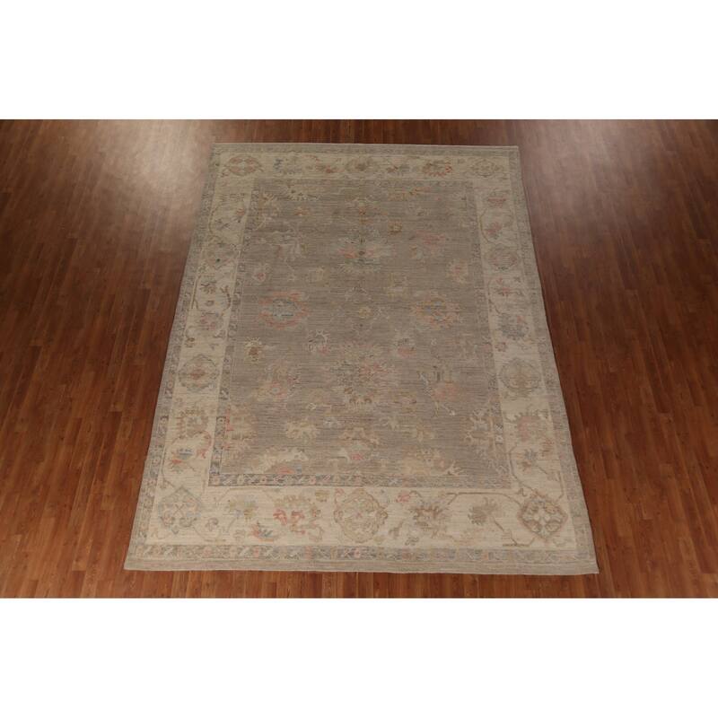 Floral Vegetable Dye Oushak Turkish Area Rug Handmade Wool Carpet - 8'8"x 11'9"