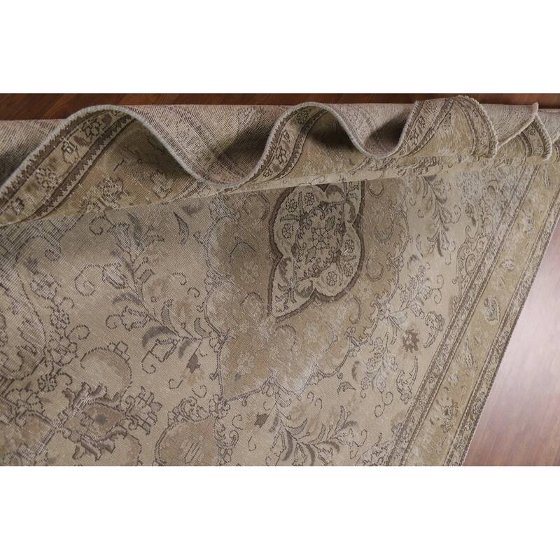 Beige Distressed Tabriz Persian Vintage Rug Handmade Wool Carpet - 6'6" x 9'3"