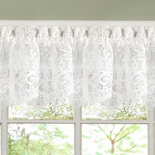 White Lace Luxurious Old World-style Kitchen Curtains Tiers, Shade or Valances - 36" Tier Pair