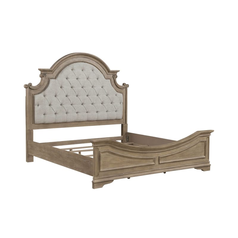 Magnolia Manor Upholstered Bed, Dresser and Mirror, and Nightstand Set