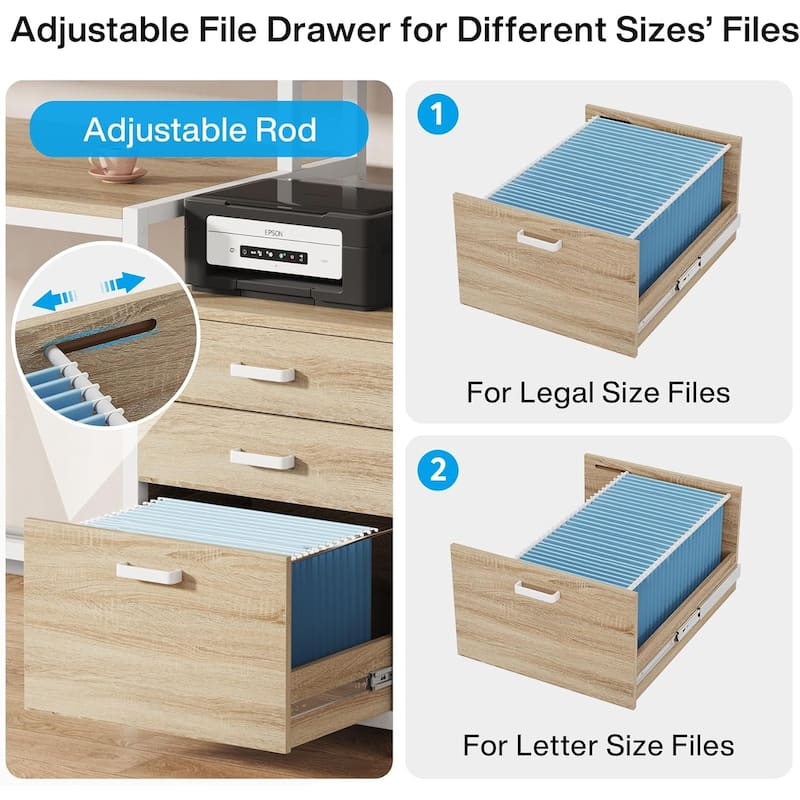 Ergonomic Computer Desk with Elevated Monitor Stand Two Tier Desktop and File Cabinet Sturdy