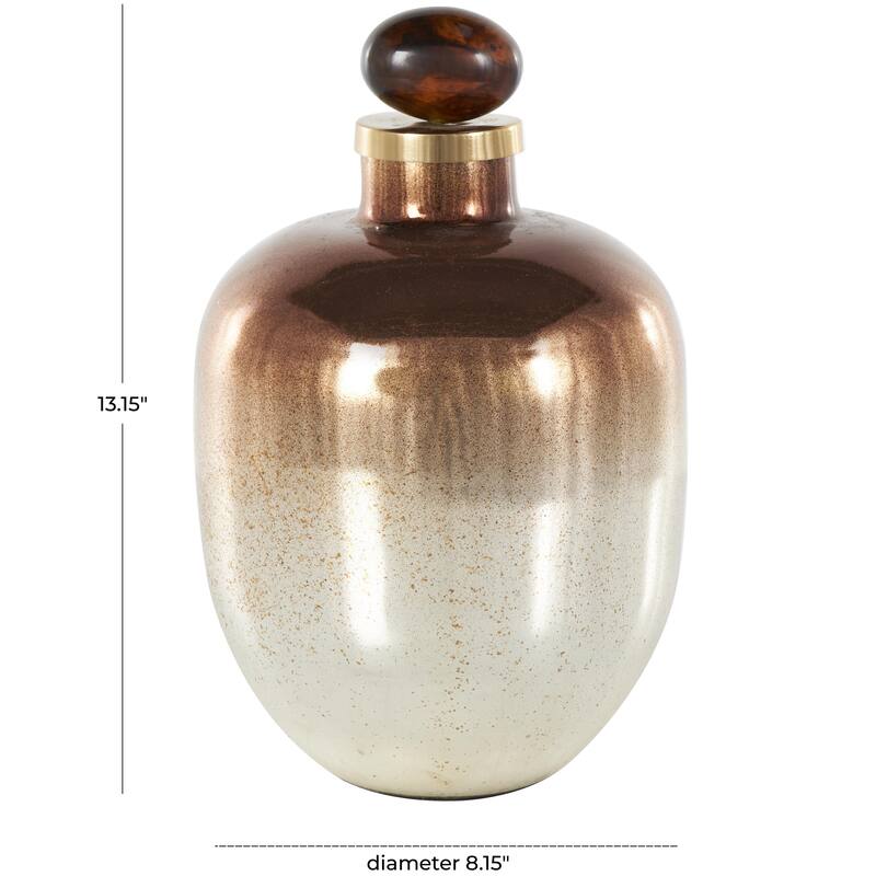 Copper Glass Speckled Ombre Living Room Decorative Jars with Textured Top Knob and Gold and Beige Accents