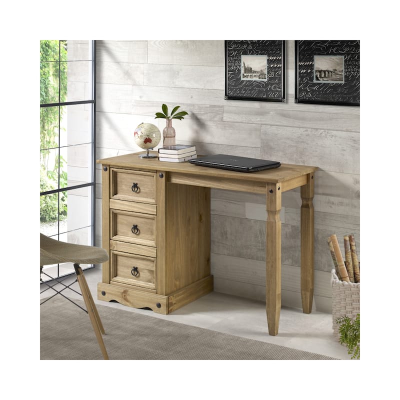 Asian Fusion Vanity/Desk - Solid Pine Wood - 36" x 18" - Brown - - Easy Assembly