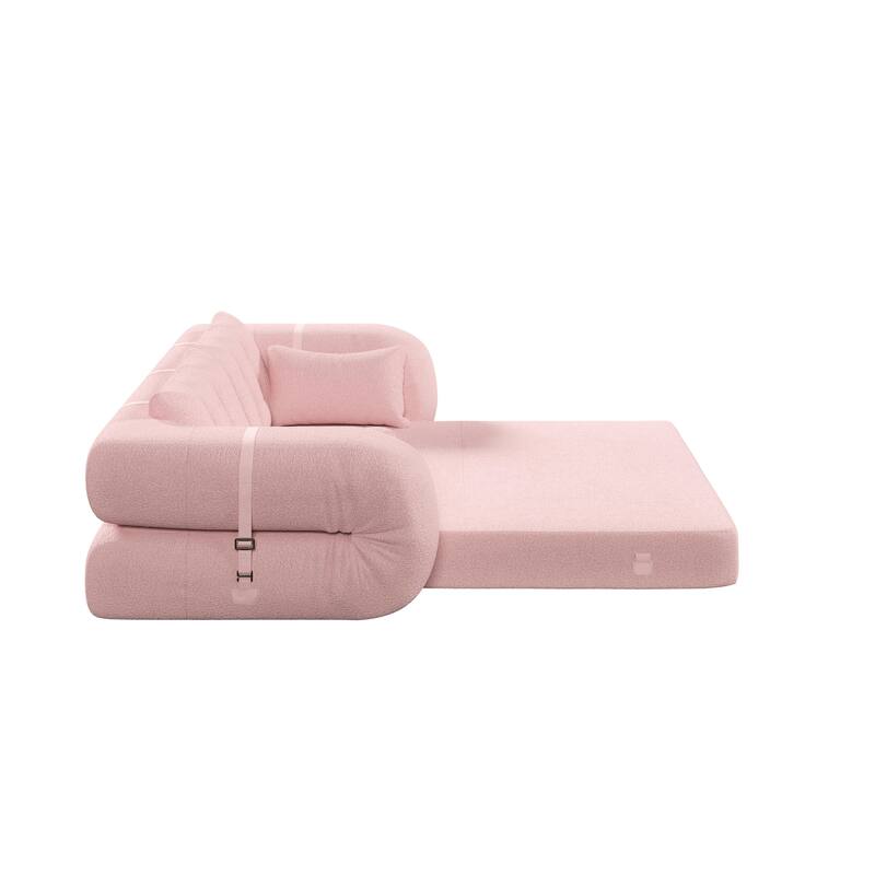 78.7" Multi-Functional Foldable Sofa Bed, 3-in-1 Teddy Fabric Foam Sleeper Couch for Relaxation and Seating