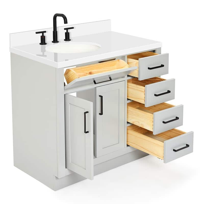 Ariel T037SLWQOVO Hepburn 37" Free Standing Single Basin Vanity Set