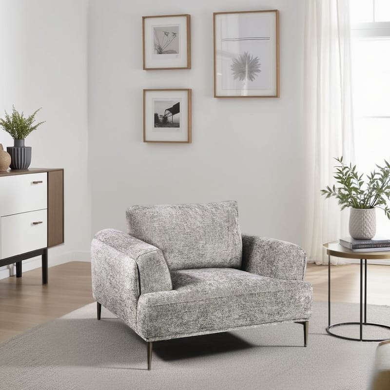Batty Accent Club Chair, Gray Chenille Attached Adjustable Back Pillow