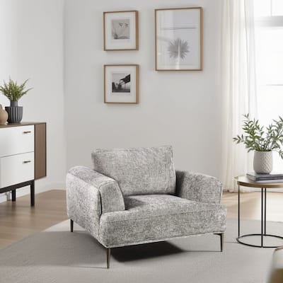 Batty Accent Club Chair, Gray Chenille Attached Adjustable Back Pillow