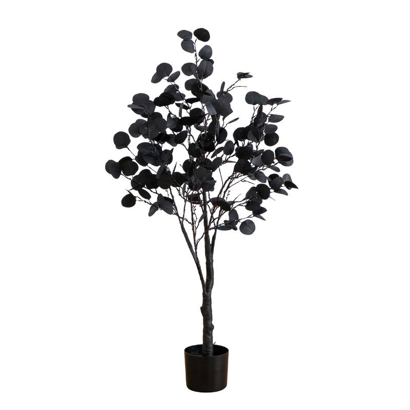 Pre-Lit Halloween Artificial Eucalyptus Potted Tree - 4' - Orange and Purple LED Lights