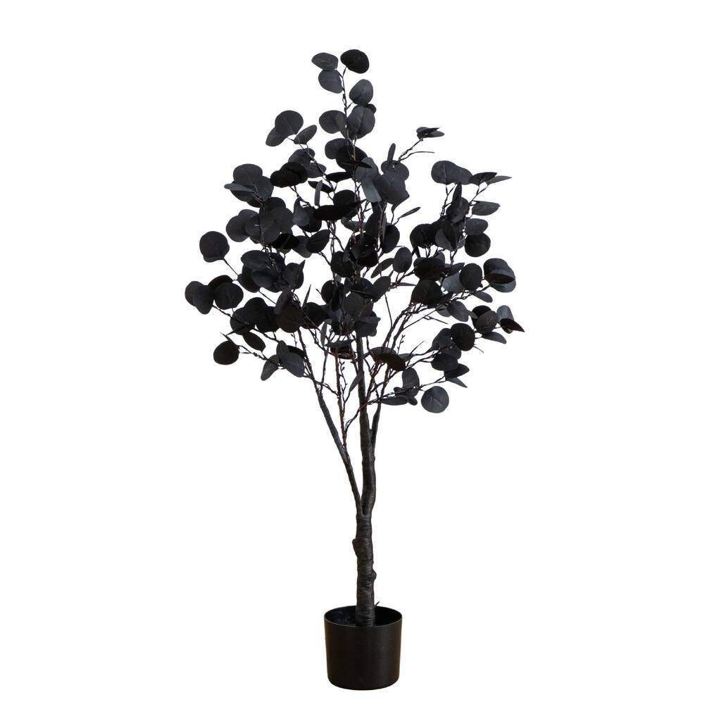 Pre-Lit Halloween Artificial Eucalyptus Potted Tree - 4' - Orange and Purple LED Lights