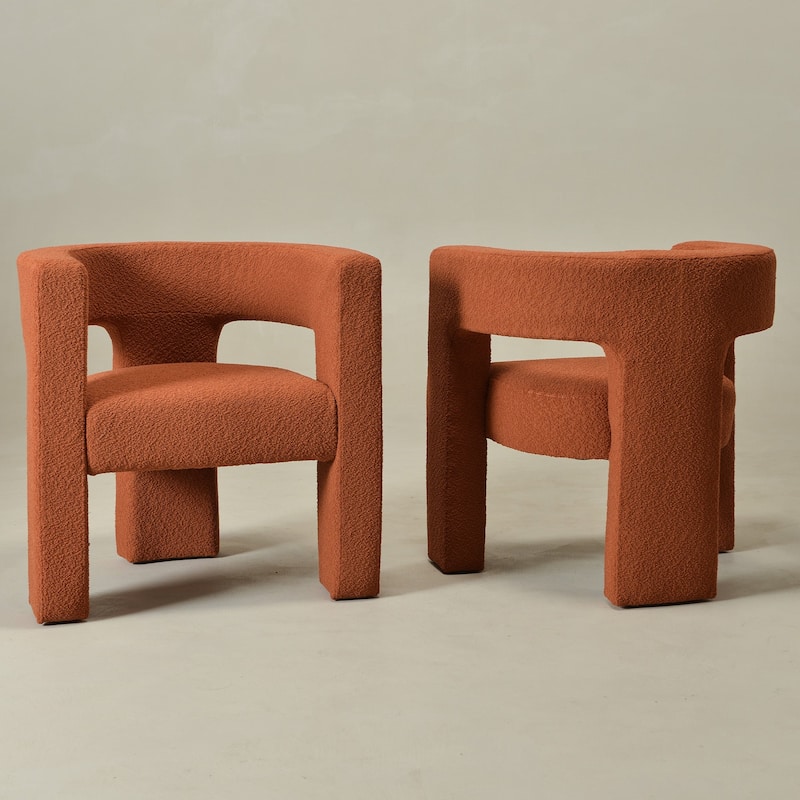 KINWELL 28" Wide Boucle Upholstered Square Armchair (Set of 2)