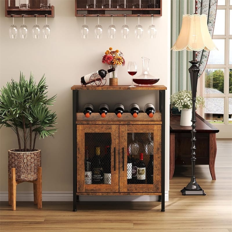 Wine Bar Rack Cabinet with Detachable Wine Rack - 13.4"D x 23.6"W x 31.1"H