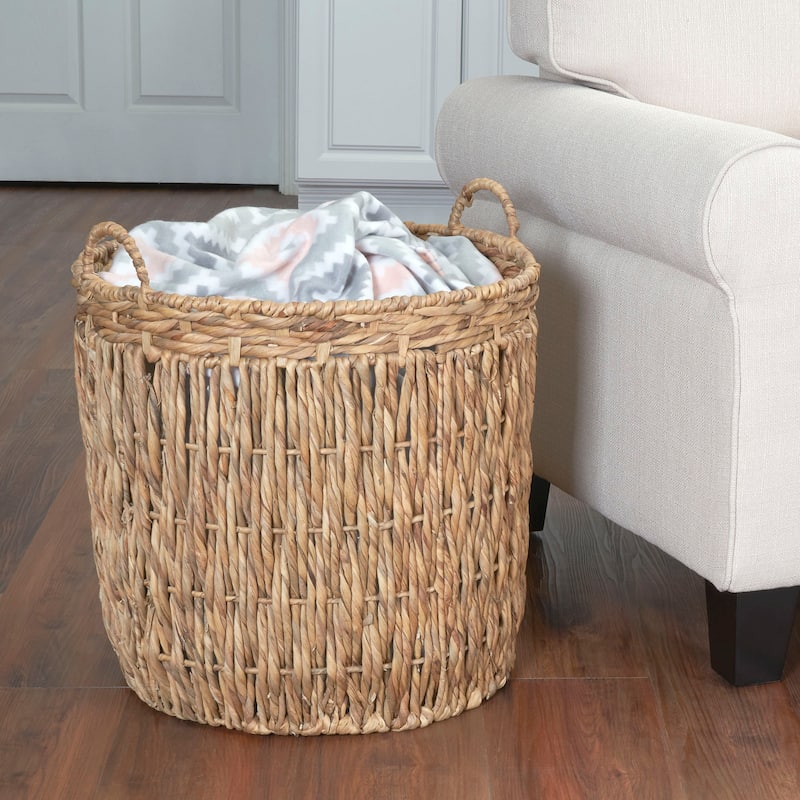 Household Essentials Decorative Woven Wicker Floor Basket with Handles - 17.70'' x 17.70'' x 19.70''