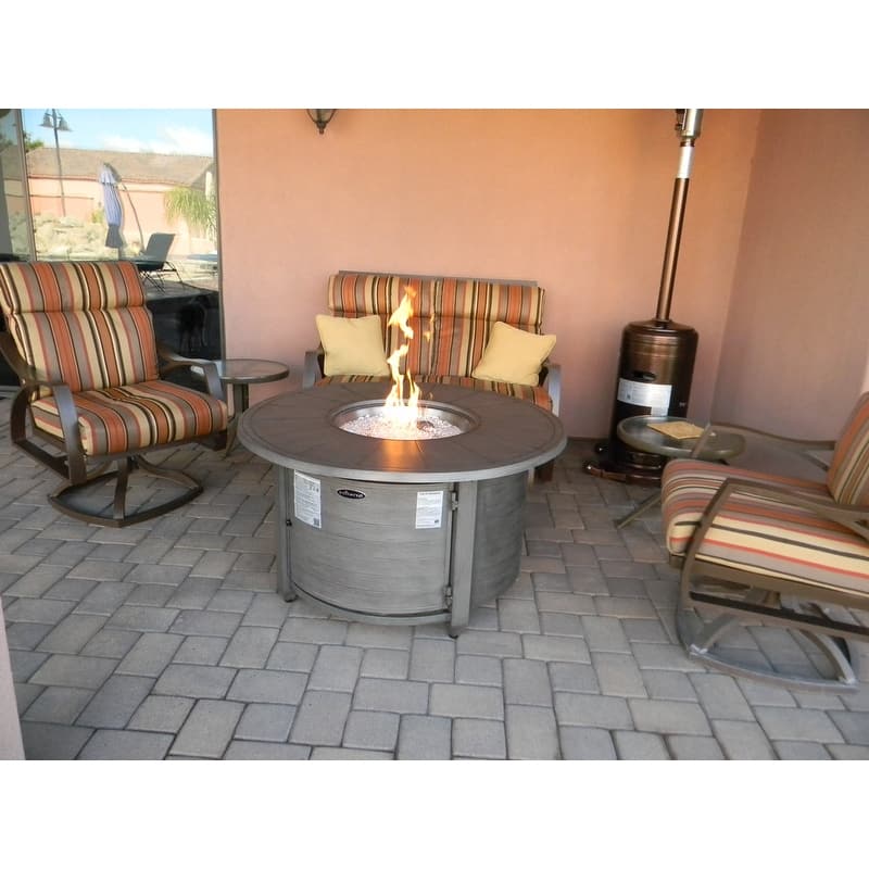AZ Patio Heaters Cast Aluminum Round Fire Pit in Brushed Wood Finish - 44 x 44 x 24