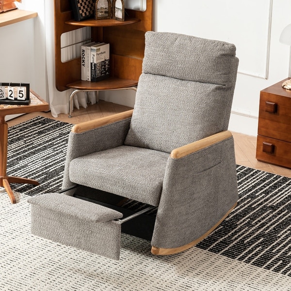 Rocking Chair with Footrest Nursery Glider Chair with Rubber Wood Legs Side Pocket High Back Nursing Chair Bed Bath Beyond 39912399