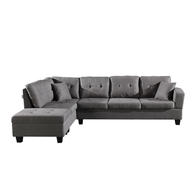 104.72'' L-Shaped 6-Seat Sectional Sofa with Storage Ottoman and Cup Holder, Removable Cushions and Pillows